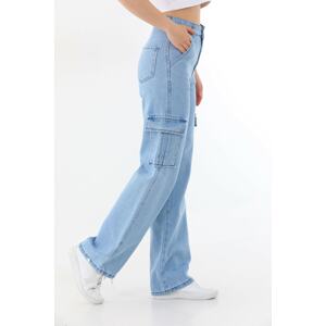 BİKELİFE Women's Blue High Waist Wide Leg Wide Leg Cargo Pants