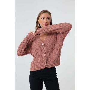 Lafaba Women's Pink Braided Mini Knitwear Cardigan