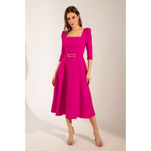 Lafaba Women's Plum Square Collar Belted Midi Dress