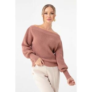 Lafaba Women's Pale Pink Boat Neck Sweater