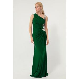 Lafaba Women's Emerald Green Stone Strap Long Evening Dress