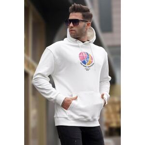 Madmext Ecru Embossed Printed Hoodie Sweatshirt 6042