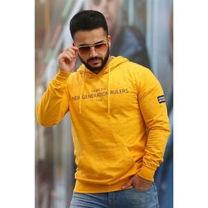 Madmext Men's Yellow Printed Hoodie Sweatshirt 4125