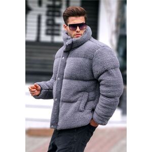 Madmext Men's Gray Down Plush Coat 5698