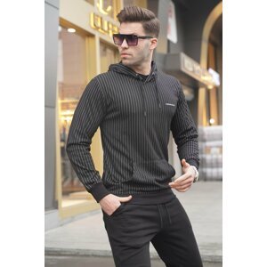 Madmext Men's Black Striped Hoodie Sweatshirt