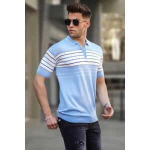 Madmext Men's Baby Blue Polo Neck Zippered T-Shirt 5733