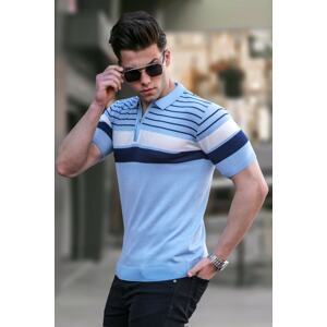 Madmext Men's Baby Blue Polo Neck Zippered T-Shirt 5732