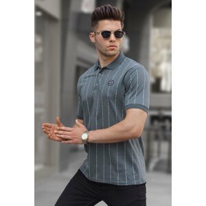 Madmext Smoky Buttoned Striped Polo Neck T-Shirt 5879