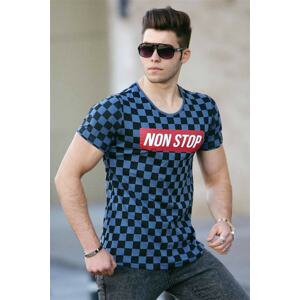 Madmext Checkerboard Print Indigo T-Shirt 2621