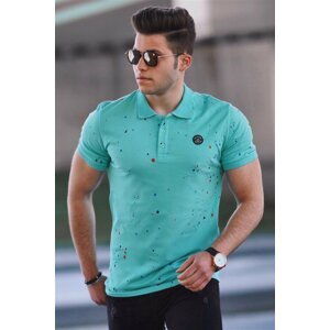 Madmext Turquoise Spray Print Polo Neck T-Shirt 4583