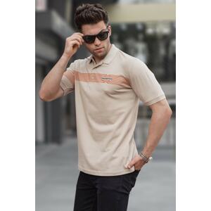 Madmext Beige Striped Polo Neck T-Shirt 5878
