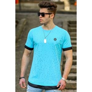 Madmext Turquoise Ripped Detail Men's T-Shirt 4489