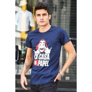 Madmext Printed Navy Blue T-Shirt 4017