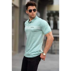 Madmext Mint Green Striped Polo Neck T-Shirt 5878