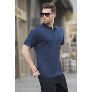 Madmext Navy Blue Polo Neck Men's Basic T-Shirt 6126