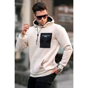 Madmext Light Beige Printed Hoodie with Sweatshirt 6004