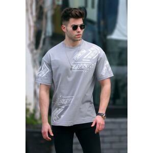 Madmext Printed and Painted Gray T-shirt 5364