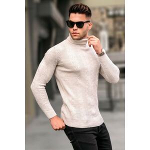 Madmext Stone Color Patterned Turtleneck Knitwear Sweater 5769