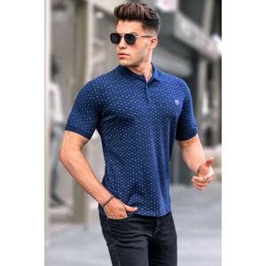 Madmext Navy Blue Patterned Polo Neck T-Shirt 5889