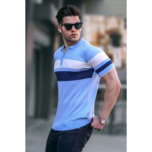 Madmext Men's Baby Blue Polo Neck Zippered T-Shirt 5730