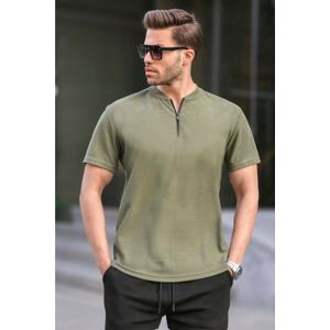 Madmext Khaki Green Zipper Collar Men's T-Shirt 6086