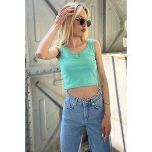 Madmext Mad Girls Front Detail Turquoise Crop Top MG362