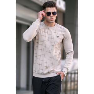 Madmext Beige Patterned Crew Neck Knitwear Sweater 5968