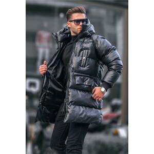 Madmext Black Long Stand Up Collar Puffy Coat 6308