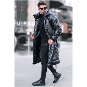 Madmext Black Zippered Long Leather Coat 5715