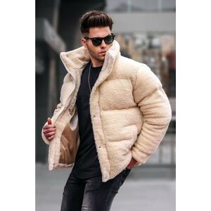 Madmext Men's Beige Stuffed Plush Coat 5698