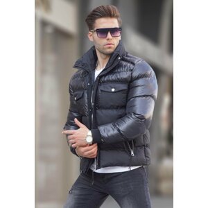 Madmext Black Stand-Up Collar Down Jacket with Pocket Detailed 5741