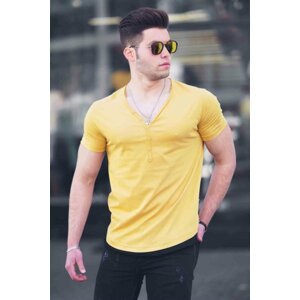 Madmext Men's Buttoned Yellow T-Shirt 4490