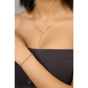 Polo Air Zircon Stone Waterway Necklace And Lift Bracelet Combined Gold Color
