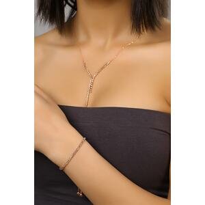 Polo Air Zircon Stone Waterway Necklace And An Elevator Bracelet Combined Copper Color