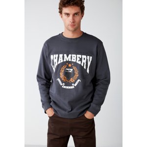 GRIMELANGE Chambery Men's Soft Fabric Oversize Fit Round Neck College Printed Sweatshir