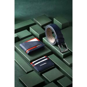 Polo Air Men's Belt Wallet Card Holder Navy Blue Combination Set