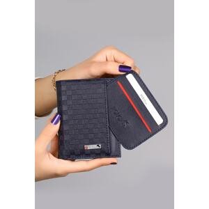 Polo Air Checkerboard Pattern Men's Wallet And Card Holder, Navy Blue