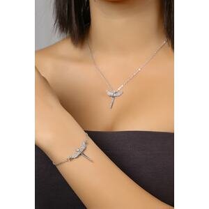 Polo Air Angel Necklace and Bracelet with Zircon Stones Combined Silver Color