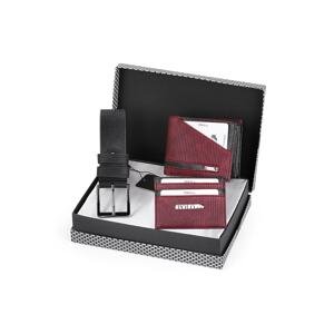 Polo Air Men's Belt, Wallet, Card Holder Claret Red Combination Set