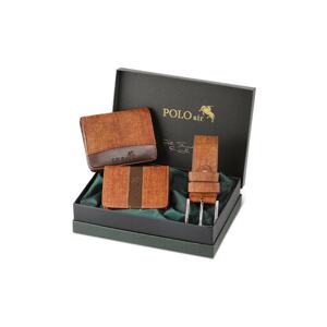 Polo Air Boxed Sport Tan Men's Wallet Belt Card Holder Set