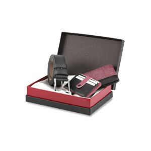 Polo Air Men's Sporty Claret Red Wallet with Box. Belt Card Holder Set Set-3011-b