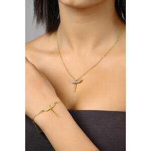Polo Air Angel Necklace and Bracelet with Zircon Stones Combine Gold Color