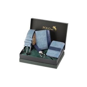 Polo Air Belt, Wallet, Card Holder, Keychain, Gift Box, Navy Blue Set