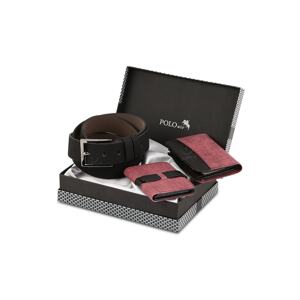 Polo Air Boxed Sports Claret Red Men's Wallet Belt Card Holder Set