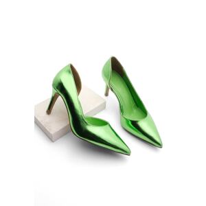 Marjin Women's Stiletto Pointed Toe Asymmetrical Heeled Shoes Sines Light Green