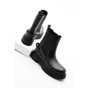 Marjin Women's Genuine Leather Casual Boots With Thick Soles Elasticated Keva Black.