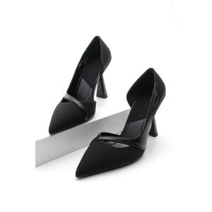 Marjin Women's Asymmetrical Stiletto Pointed Toe Heels Shoes Tunle Black