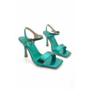 Marjin Women's Heeled Shoes Pointy Toe Ankle Strap Metallic Evening Dress Shoes Felya green.