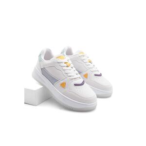 Marjin Women's Sneakers with Rubber Detailed Thick Soles. Keliva White.