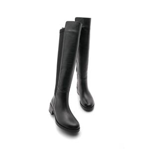 Marjin Women's Genuine Leather Daily Boots With Elastic Stretch Stretch Knee Length Forced Black.